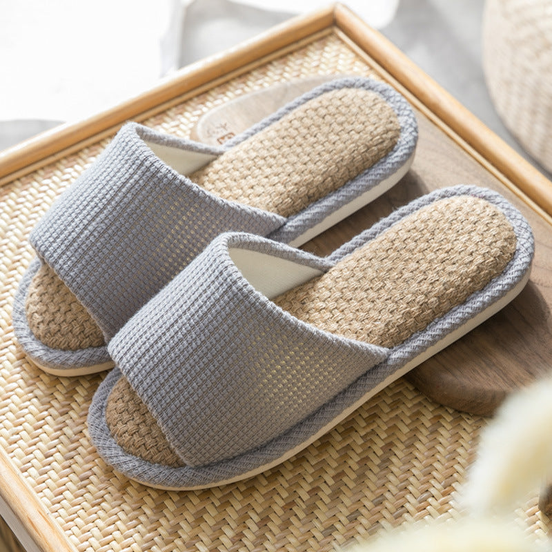 Summer Indoor Trendy Linen Home Slippers Couple Slippers for Men and Women