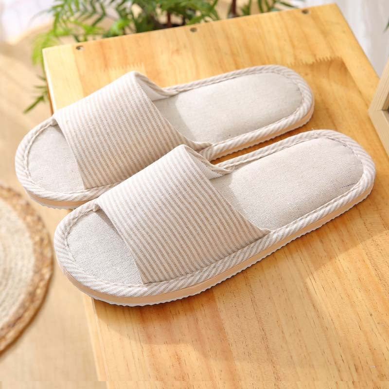 New Arrival Thin Striped Cotton Linen Indoor Slippers with Foam Sole for Wood Floors