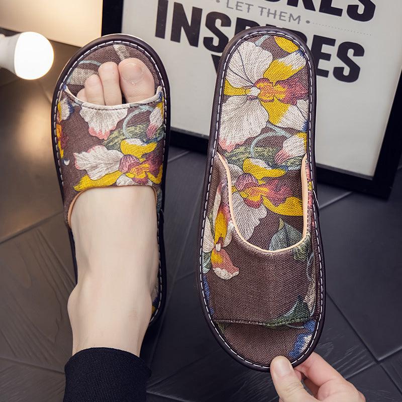 Soft and Comfortable Linen Couple Slippers for Home Indoor Use