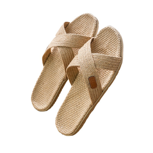 Anti-slip Breathable Women Men  Linen Flax Slippers for Indoor Use
