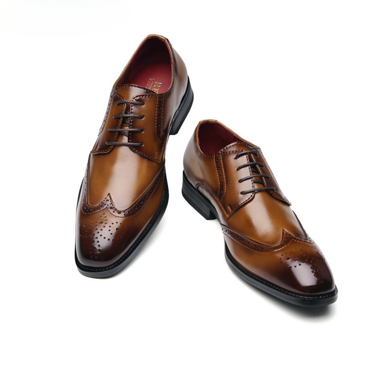 New Carved Brogues British Genuine Leather Business Formal Derby Shoes Pointed for Youth