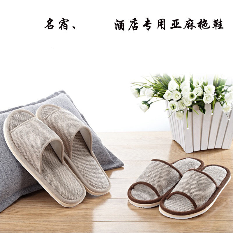 Comfortable and Breathable Four Seasons  Open-Toe Linen Slippers for Home and Spa Use