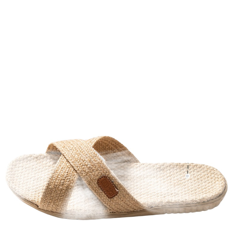 Anti-slip Breathable Women Men  Linen Flax Slippers for Indoor Use