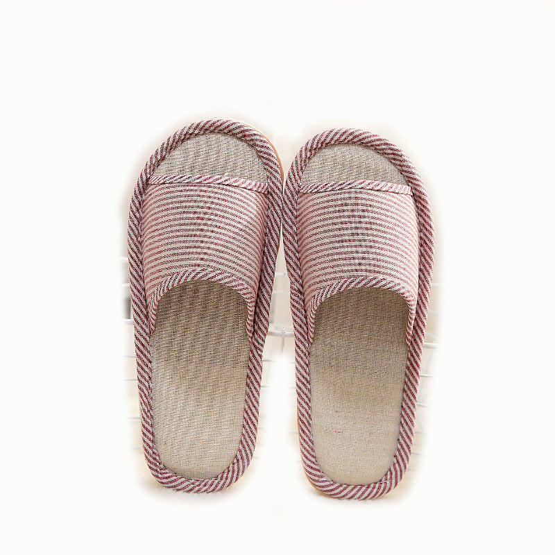 New Arrival Thin Striped Cotton Linen Indoor Slippers with Foam Sole for Wood Floors