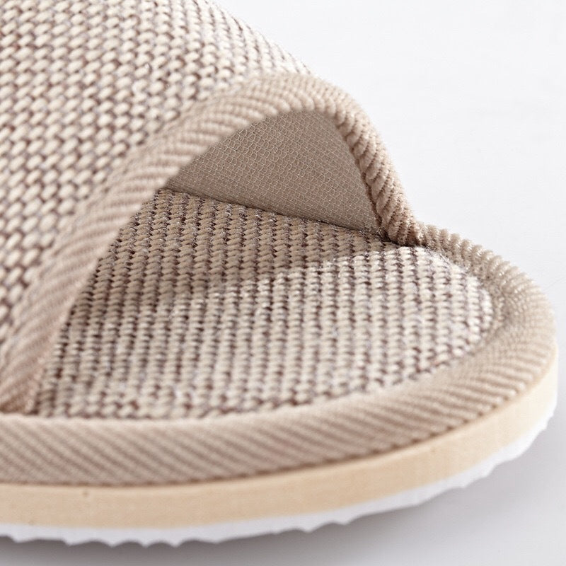 Comfortable and Breathable Four Seasons  Open-Toe Linen Slippers for Home and Spa Use
