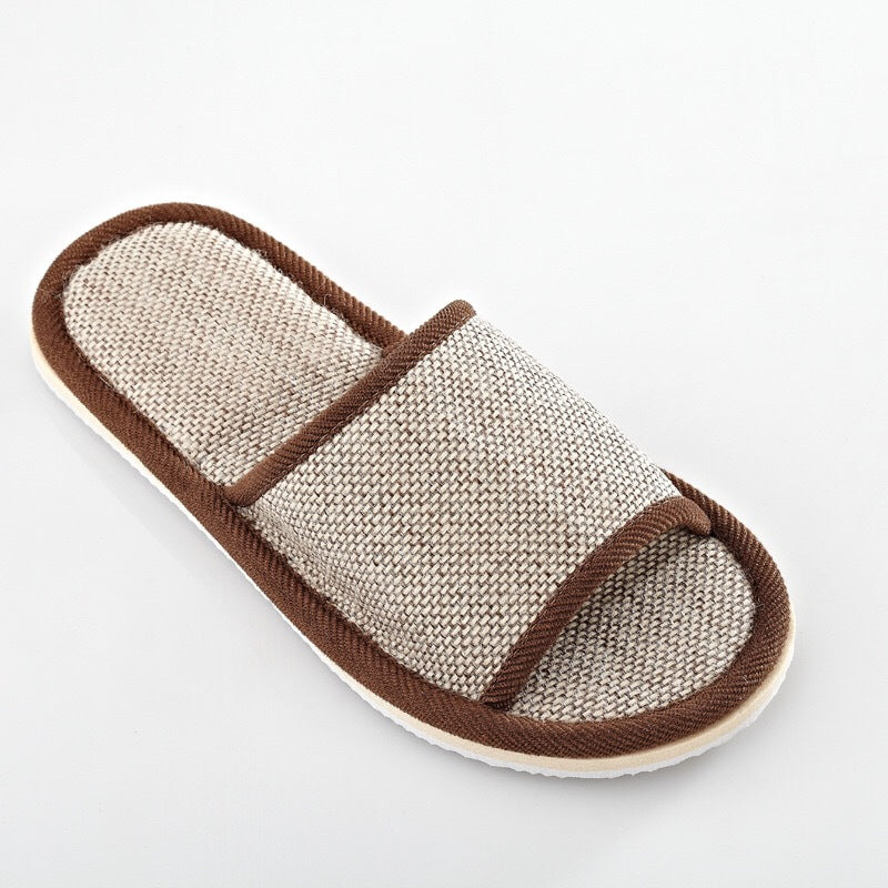 Comfortable and Breathable Four Seasons  Open-Toe Linen Slippers for Home and Spa Use