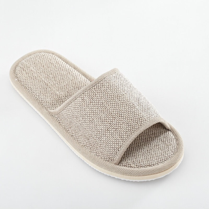Comfortable and Breathable Four Seasons  Open-Toe Linen Slippers for Home and Spa Use