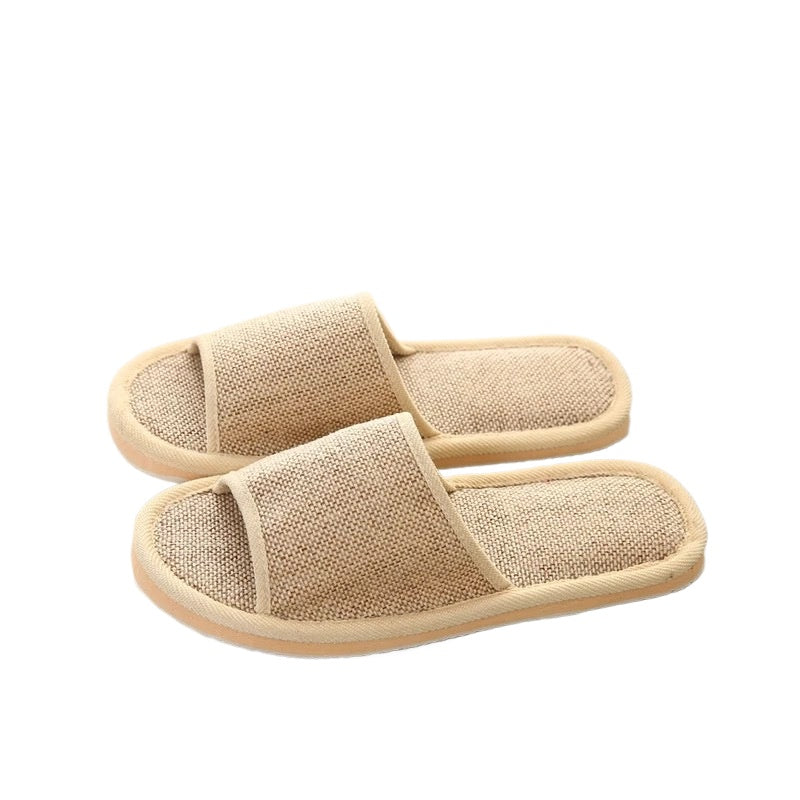 Comfortable and Breathable Four Seasons  Open-Toe Linen Slippers for Home and Spa Use