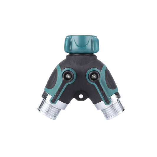 Premium Metal Garden Hose Y Splitter – Dual Outlet Tap Connector with Individual Flow Control