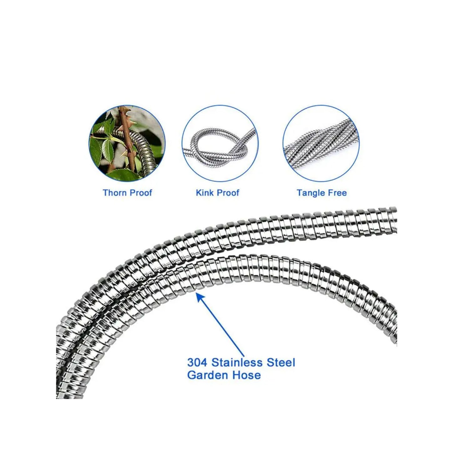 25FT Heavy Duty Stainless Steel Garden Hose – Anti-Kink, Leak-Proof & Chew-Resistant Metal Water Hose