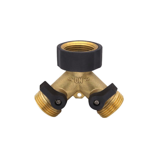 Heavy Duty Brass Garden Hose Splitter – 2-Way Faucet Adapter for Outdoor Tap & Washer Connection