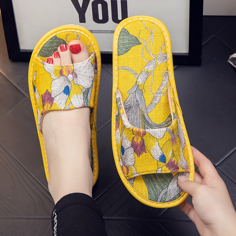 Soft and Comfortable Linen Couple Slippers  for Home Indoor Use