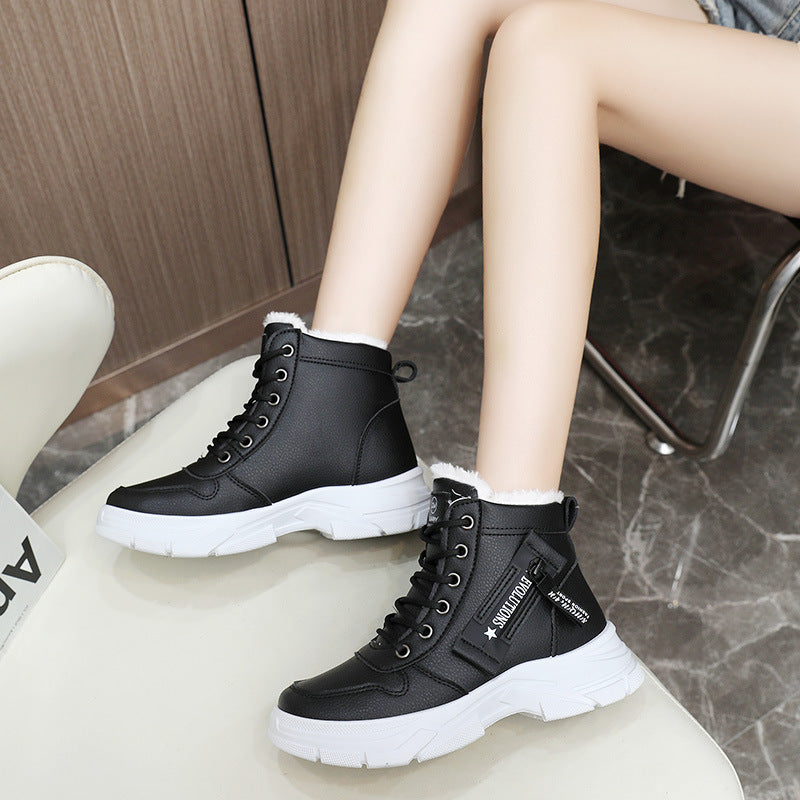 Women's Trendy Martin Boots New Winter British Style Student Thick-Soled Velvet Cotton Shoes Heightening Street Shooting Women's Shoes