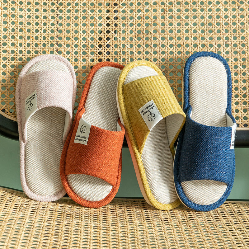 Spring Autumn Linen Indoor Slippers for Women, Cozy Cotton Linen Home Shoes for Couples