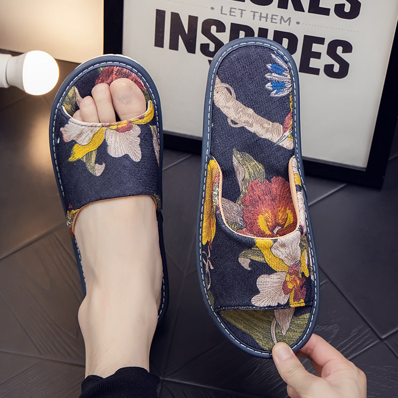 Soft and Comfortable Linen Couple Slippers  for Home Indoor Use