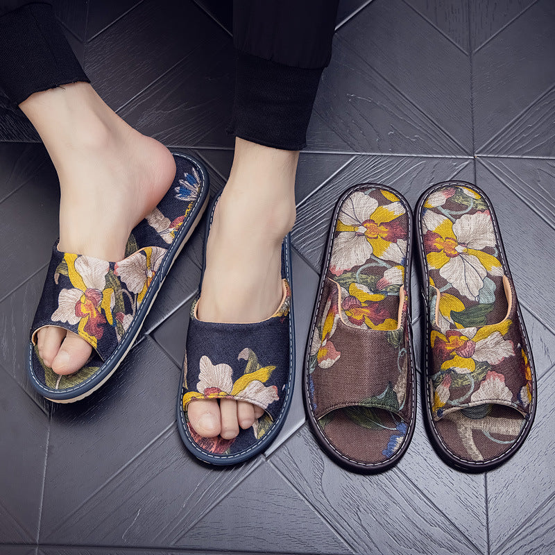 Soft and Comfortable Linen Couple Slippers  for Home Indoor Use