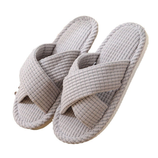 Comfortable and Moisture-Absorbing Open-Toe Women's Slippers with Cross-Strap for Spring and Autumn