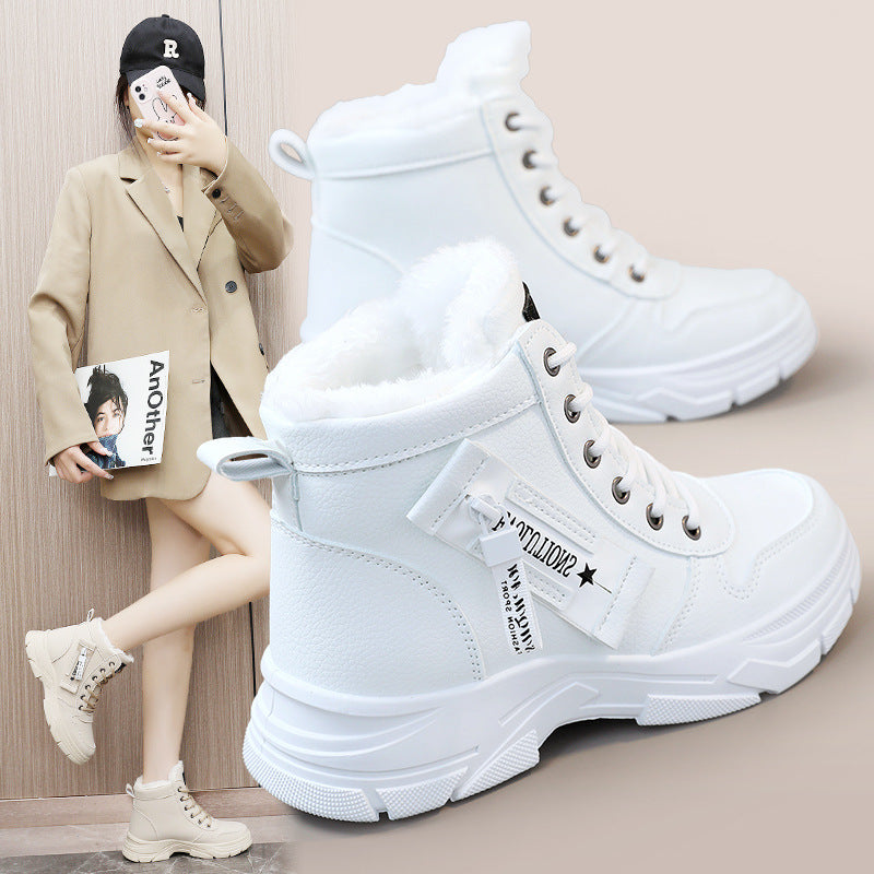 Women's Trendy Martin Boots New Winter British Style Student Thick-Soled Velvet Cotton Shoes Heightening Street Shooting Women's Shoes