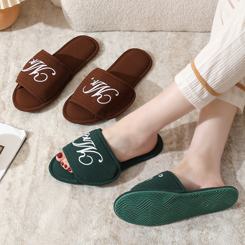Unisex Soft Wooden Floor Slipper with Magic Tape, Japanese Style Couples Home Slippers for Indoor Use