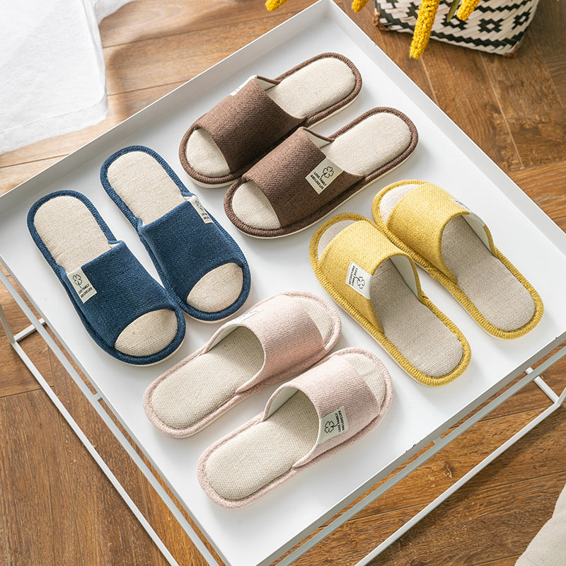 Spring Autumn Linen Indoor Slippers for Women, Cozy Cotton Linen Home Shoes for Couples