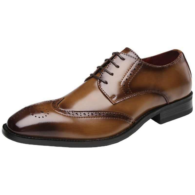 New Carved Brogues British Genuine Leather Business Formal Derby Shoes Pointed for Youth