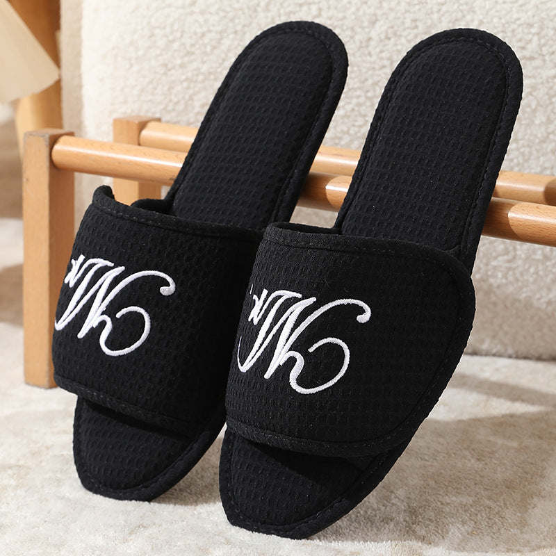 Unisex Soft Wooden Floor Slipper with Magic Tape, Japanese Style Couples Home Slippers for Indoor Use