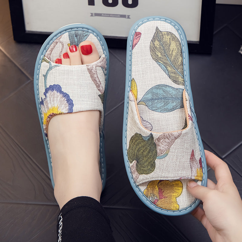 Soft and Comfortable Linen Couple Slippers  for Home Indoor Use