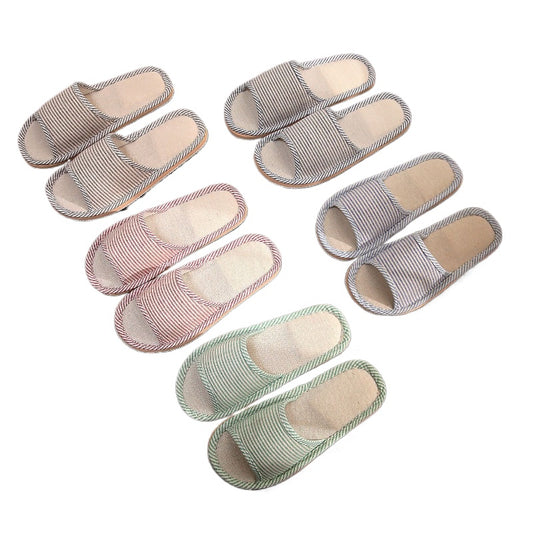 New Arrival Thin Striped Cotton Linen Indoor Slippers with Foam Sole for Wood Floors
